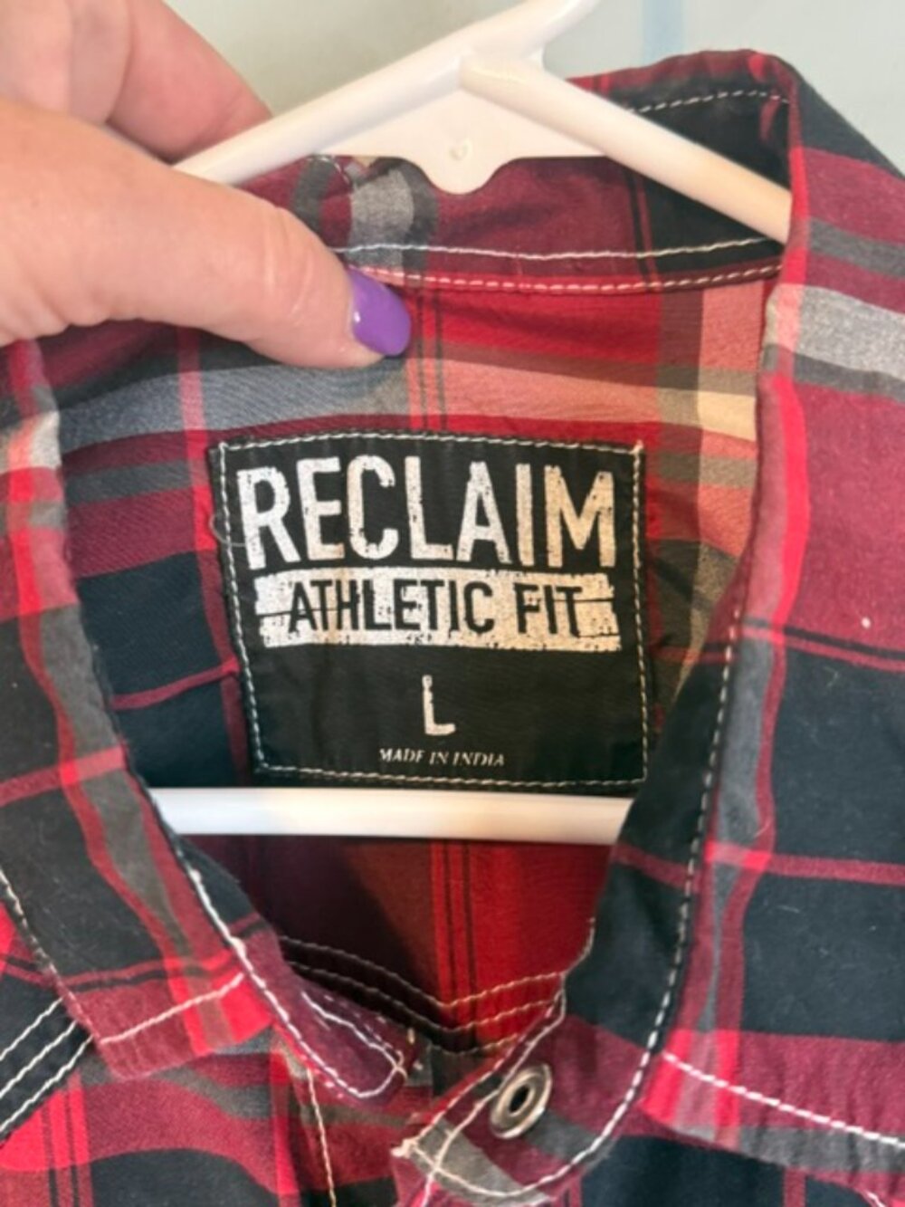 Reclaim Black Red Plaid Button Down Shirt Large L Western Snap Athletic - Picture 4 of 10